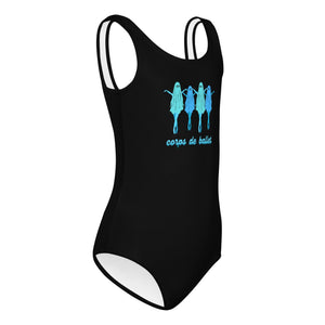 Side view of black kids leotard or swimsuit with dancing ballerina ghosts