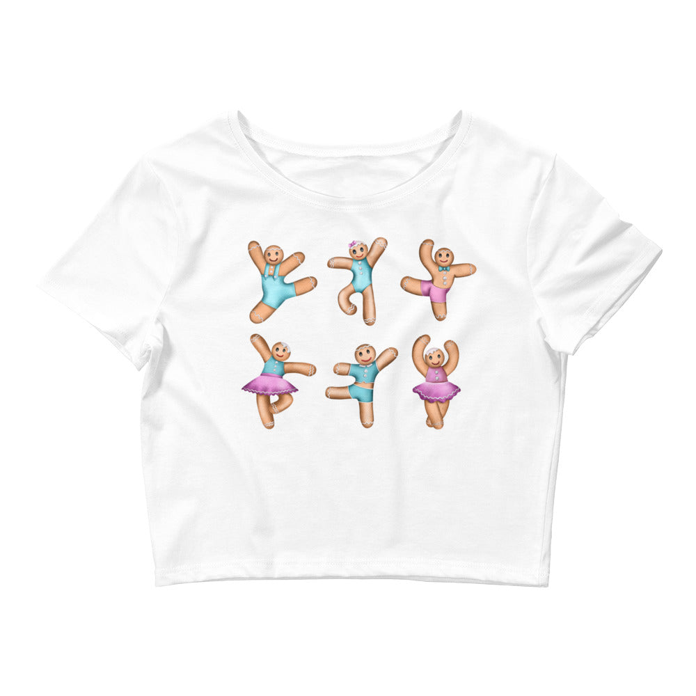 Women / Crop Tops White / XS/SM Dancing Gingerbread (Pink, Blue) - Crop Top