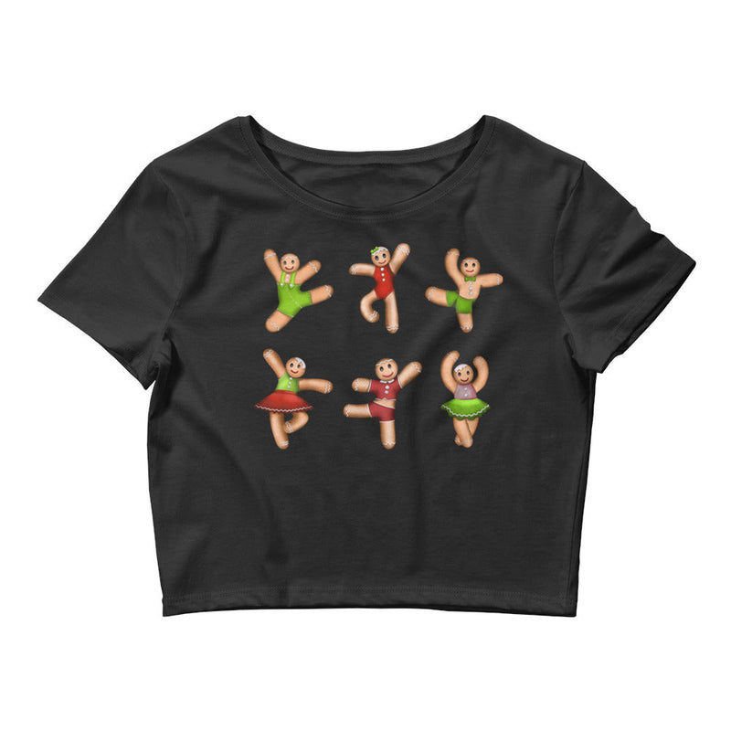 Women / Crop Tops Black / XS/SM Dancing Gingerbread (Red, Green) - Crop Top