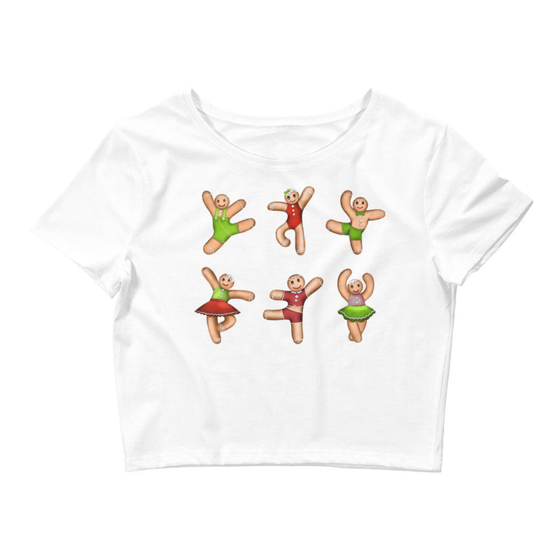 Women / Crop Tops White / XS/SM Dancing Gingerbread (Red, Green) - Crop Top