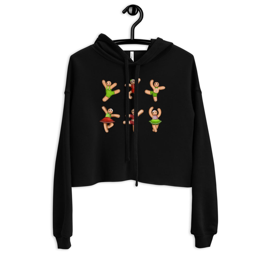 Women / Hoodies Black / S Dancing Gingerbread (Red, Green) - Cropped Fleece Hoodie