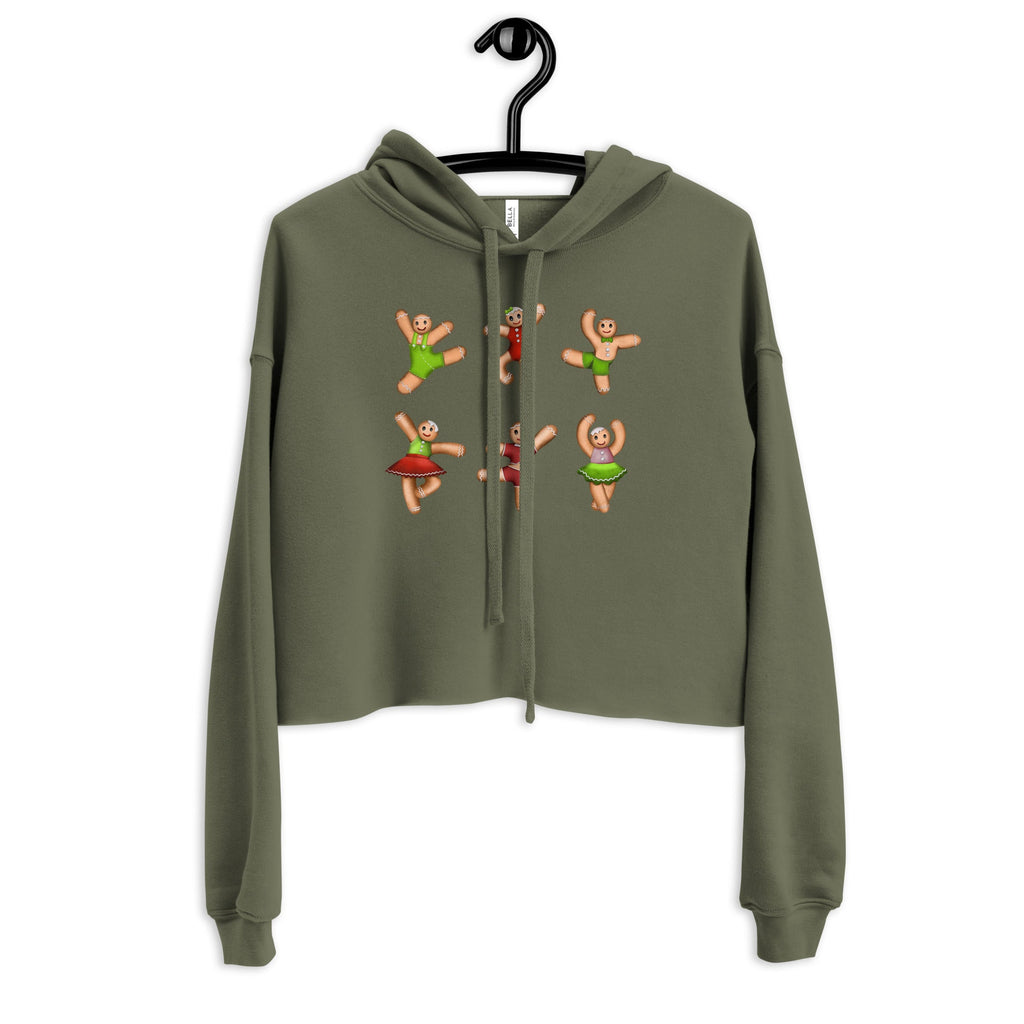 Women / Hoodies Military Green / S Dancing Gingerbread (Red, Green) - Cropped Fleece Hoodie