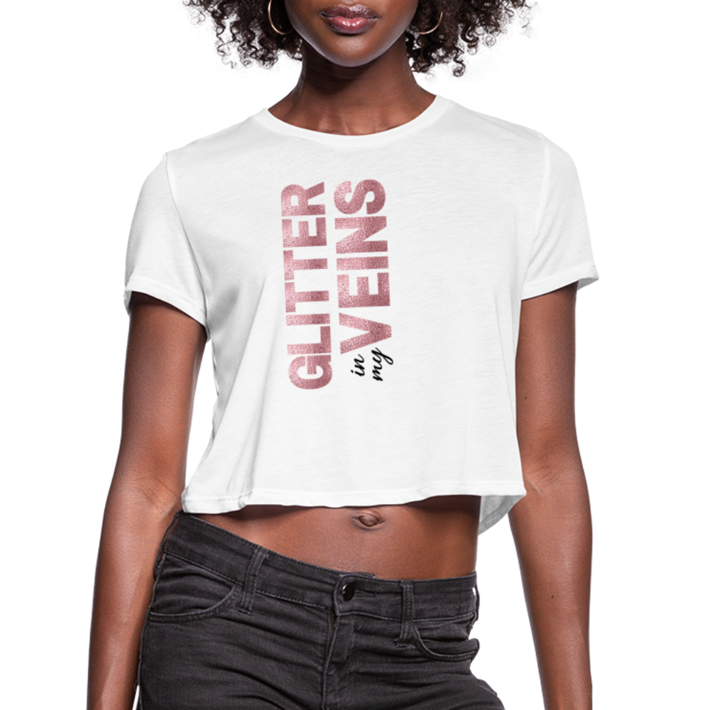 Women / Crop Tops White / S Glitter in My Veins - Flowy Crop Top