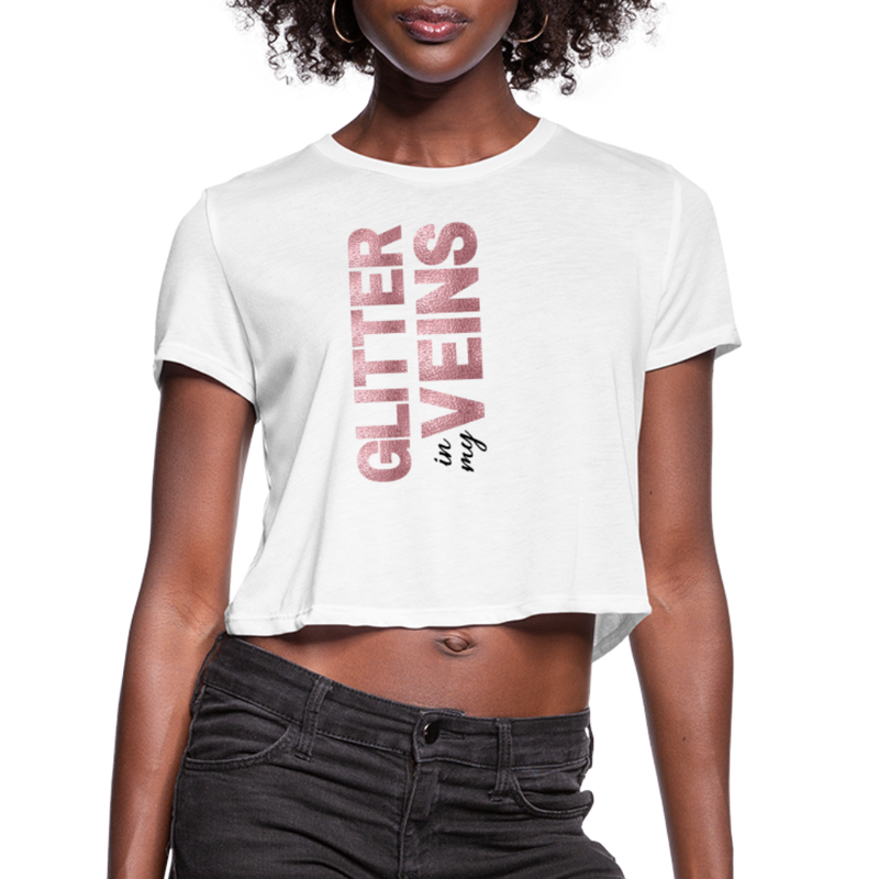 Women / Crop Tops White / S Glitter in My Veins - Flowy Crop Top