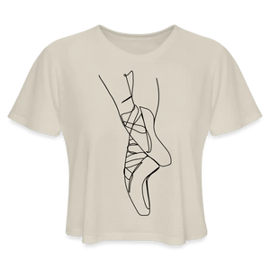 ballet pointe shoe line art on an ultra-soft and flowy sand-colored crop top for women and dancers