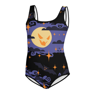Youth leotard with a scary moon face for Halloween