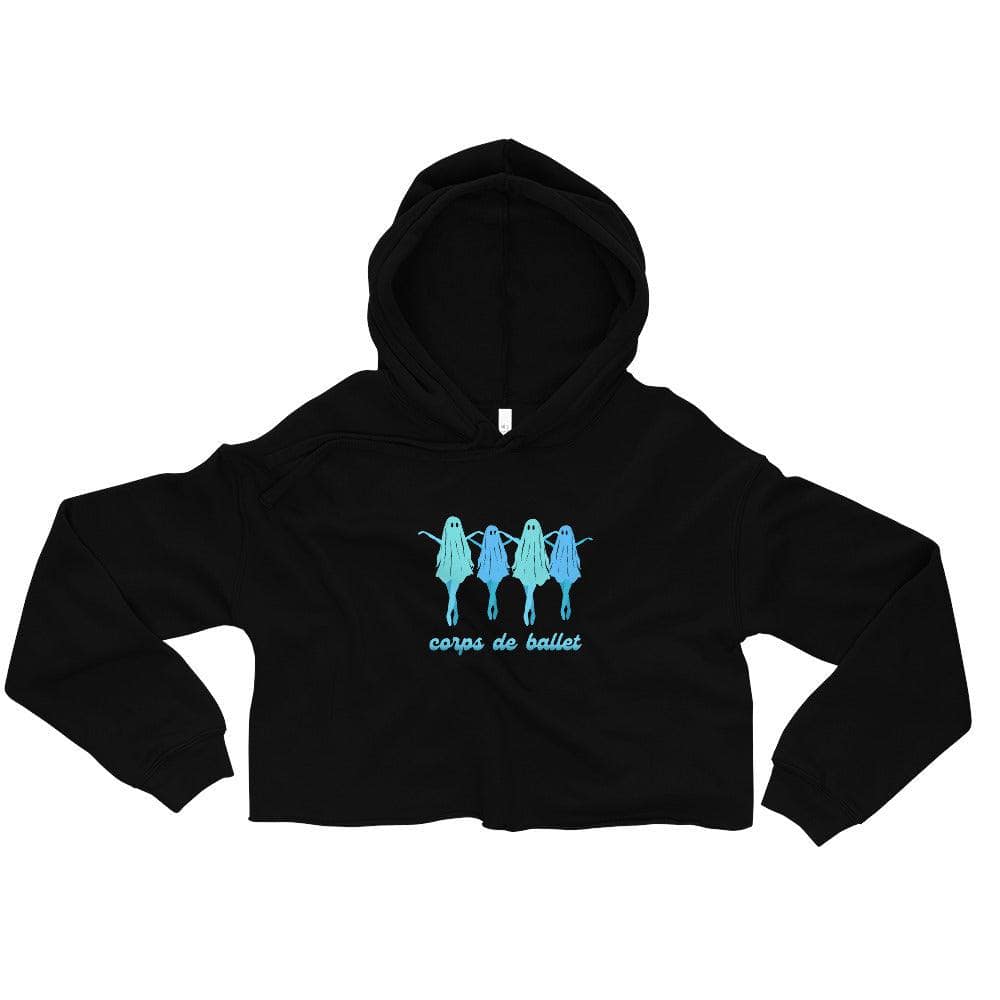 Alternate view of the soft black Halloween ballerina ghost cropped fleece hoodie