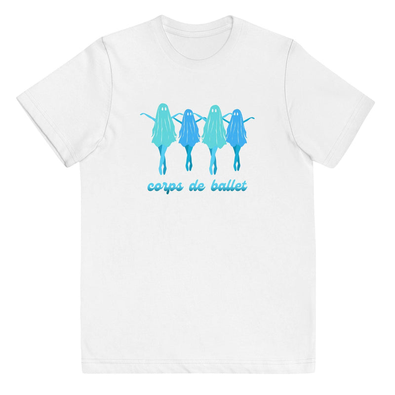 White kids t-shirt with ballerina ghosts dancing