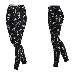 Black adult leggings with funny and cute dancing ballerina skeleton pattern