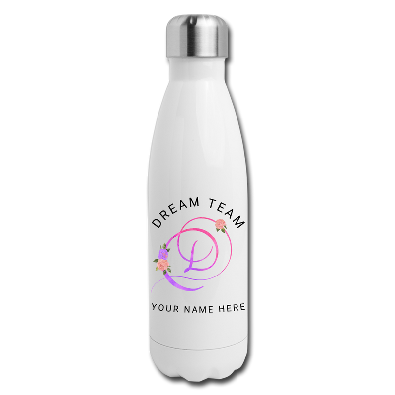Insulated Stainless Steel Water Bottle | DyeTrans White Dream Team Customized - Glitter Option - Insulated Stainless Steel Water Bottle