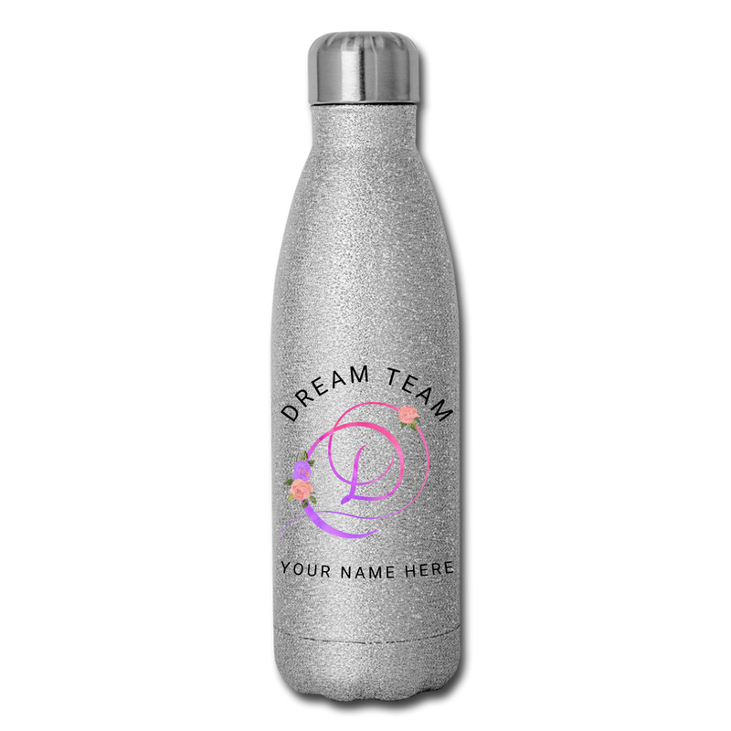 Insulated Stainless Steel Water Bottle | DyeTrans Silver Glitter Dream Team Customized - Glitter Option - Insulated Stainless Steel Water Bottle