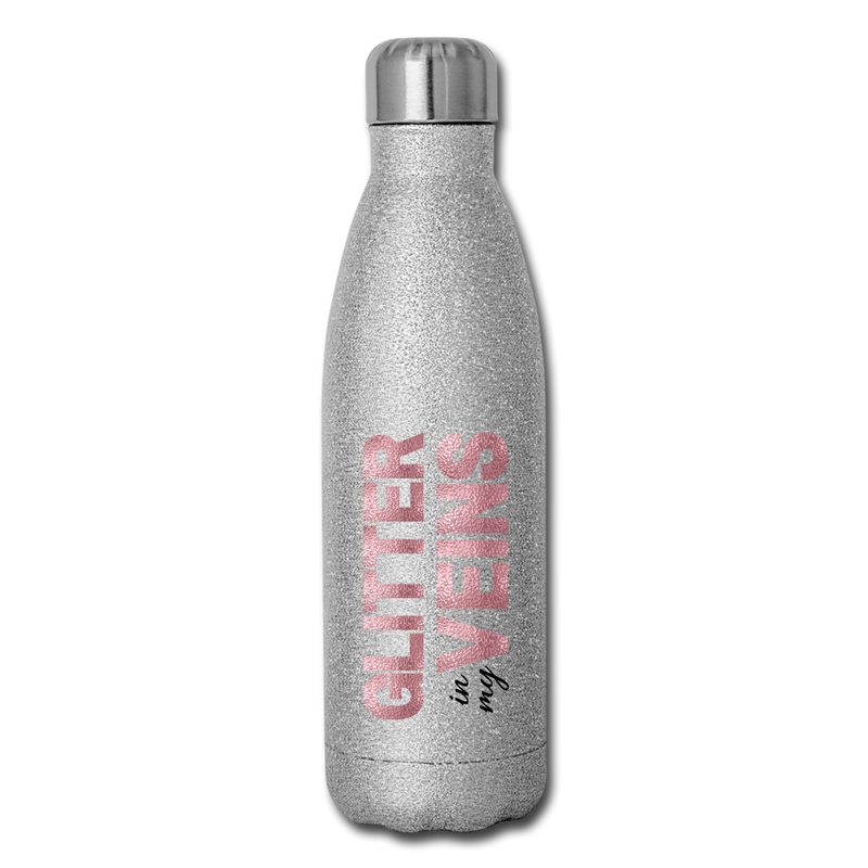 Gifts & Accessories / Water Bottles Silver Glitter Glitter in my Veins (Pink Glitter Effect) - Insulated Stainless Steel Water Bottle