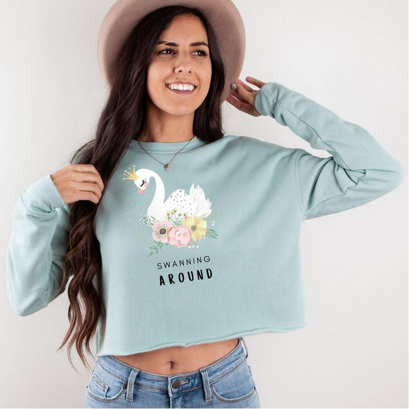 Women / Sweatshirts Dusty Blue / S Swanning Around - Cropped Fleece Sweatshirt